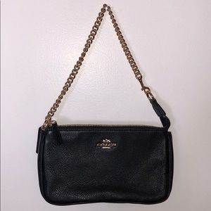 Black Coach Wristlet w/Gold Chain